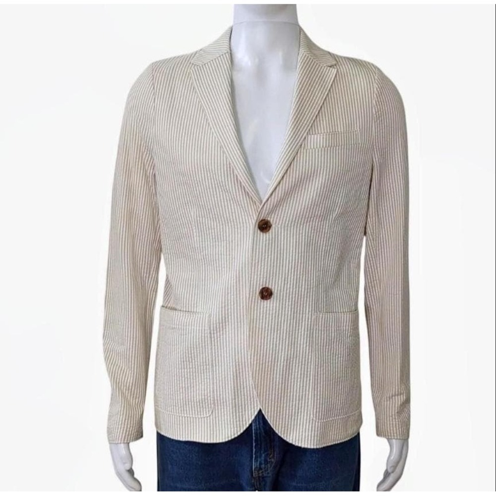 Harris Wharf London Striped Seersucker Blazer, Made in Italy Summer Jacket